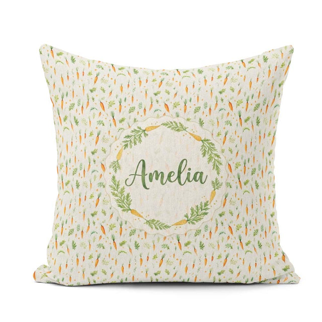 Custom Name Delicate Watercolor Carrot and Herb Seamless Pattern Square Filled Cushion Throw Pillow Sofa Bed Home Decor Zip Washable UK Made