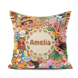 Custom Name Cute Hawaiian Kids Red Background Tiki Beach Cartoon Square Filled Cushion Throw Pillow Sofa Bed Home Decor Zip Washable UK Made