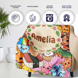 Cute Hawaiian Kids Red Background Tiki Beach Summer Cartoon  Personalised Custom Name Super Soft Fleece Blanket Bed Sofa Throw