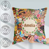 Custom Name Cute Hawaiian Kids Red Background Tiki Beach Cartoon Square Filled Cushion Throw Pillow Sofa Bed Home Decor Zip Washable UK Made