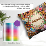 Custom Name Cute Hawaiian Kids Red Background Tiki Beach Cartoon Square Filled Cushion Throw Pillow Sofa Bed Home Decor Zip Washable UK Made