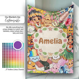 Cute Hawaiian Kids Red Background Tiki Beach Summer Cartoon  Personalised Custom Name Super Soft Fleece Blanket Bed Sofa Throw