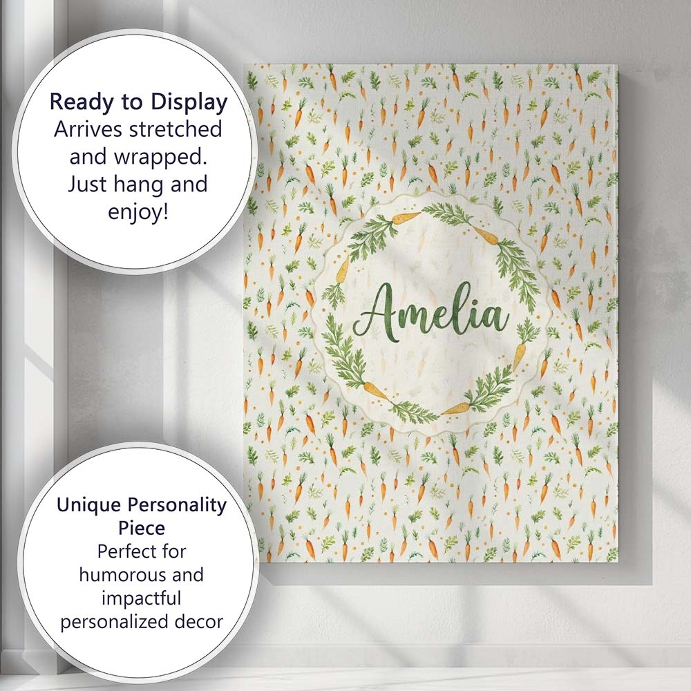 Personalised Name Delicate Watercolor Carrot and Herb Botanical Custom  Statement Canvas Wall Art Print Decor Picture Ready to Hang