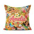 Custom Name Cute Hawaiian Kids Yellow Tiki Beach Summer Cartoon Square Filled Cushion Throw Pillow Sofa Bed Home Decor Zip Washable UK Made
