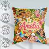 Custom Name Cute Hawaiian Kids Yellow Tiki Beach Summer Cartoon Square Filled Cushion Throw Pillow Sofa Bed Home Decor Zip Washable UK Made