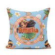 Custom Name Hula Girl Blue Background Tropical Flowers Seamless Square Filled Cushion Throw Pillow Sofa Bed Home Decor Zip Washable UK Made