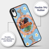 Cute Hula Girl Blue Background Tropical Flowers Custom Name Protective Phone Case Mobile Cover Durable Everyday Smartphone Shock Resistant