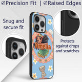 Cute Hula Girl Blue Background Tropical Flowers Custom Name Protective Phone Case Mobile Cover Durable Everyday Smartphone Shock Resistant