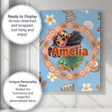 Personalised Name Cute Hula Girl Blue Custom Modern Room Accent Creative Decorator Style Canvas Wall Art Print Decor Picture Ready to Hang
