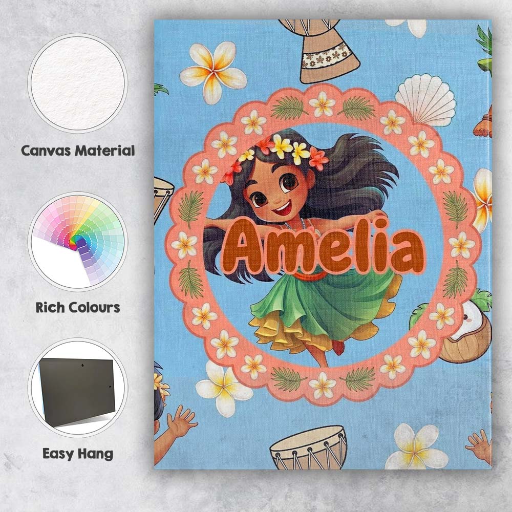 Personalised Name Cute Hula Girl Blue Custom Modern Room Accent Creative Decorator Style Canvas Wall Art Print Decor Picture Ready to Hang