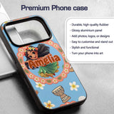 Cute Hula Girl Blue Background Tropical Flowers Custom Name Protective Phone Case Mobile Cover Durable Everyday Smartphone Shock Resistant