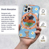 Cute Hula Girl Blue Background Tropical Flowers Custom Name Protective Phone Case Mobile Cover Durable Everyday Smartphone Shock Resistant