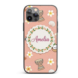 Cute Hula Girl Peach Background Tropical Flowers Custom Name Protective Phone Case Mobile Cover Durable Everyday Smartphone Shock Resistant