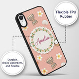 Cute Hula Girl Peach Background Tropical Flowers Custom Name Protective Phone Case Mobile Cover Durable Everyday Smartphone Shock Resistant