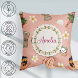 Custom Name Hula Girl Peach Background Tropical Flowers Seamless Square Filled Cushion Throw Pillow Sofa Bed Home Decor Zip Washable UK Made