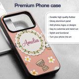 Cute Hula Girl Peach Background Tropical Flowers Custom Name Protective Phone Case Mobile Cover Durable Everyday Smartphone Shock Resistant