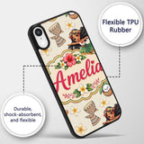 Cute Hula Girl Cream Background Tropical Flowers Custom Name Protective Phone Case Mobile Cover Durable Everyday Smartphone Shock Resistant