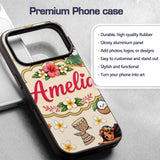 Cute Hula Girl Cream Background Tropical Flowers Custom Name Protective Phone Case Mobile Cover Durable Everyday Smartphone Shock Resistant