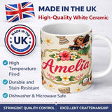 Personalized Custom Name Cute Hula Girl Cream Background Tropical Flowers Coconut Seamless 11oz Ceramic Coffee Tea Mug White Large Handle
