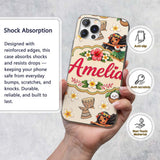 Cute Hula Girl Cream Background Tropical Flowers Custom Name Protective Phone Case Mobile Cover Durable Everyday Smartphone Shock Resistant