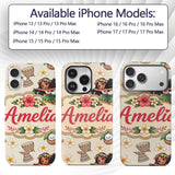 Cute Hula Girl Cream Background Tropical Flowers Custom Name Protective Phone Case Mobile Cover Durable Everyday Smartphone Shock Resistant