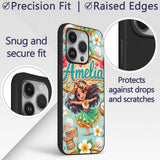 Cute Hula Girl Mint Background Tropical Flowers Custom Name Protective Phone Case Mobile Cover Durable Everyday Smartphone Shock Resistant