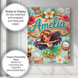 Personalised Name Cute Hula Girl Mint Custom Modern Room Accent Creative Decorator Style Canvas Wall Art Print Decor Picture Ready to Hang