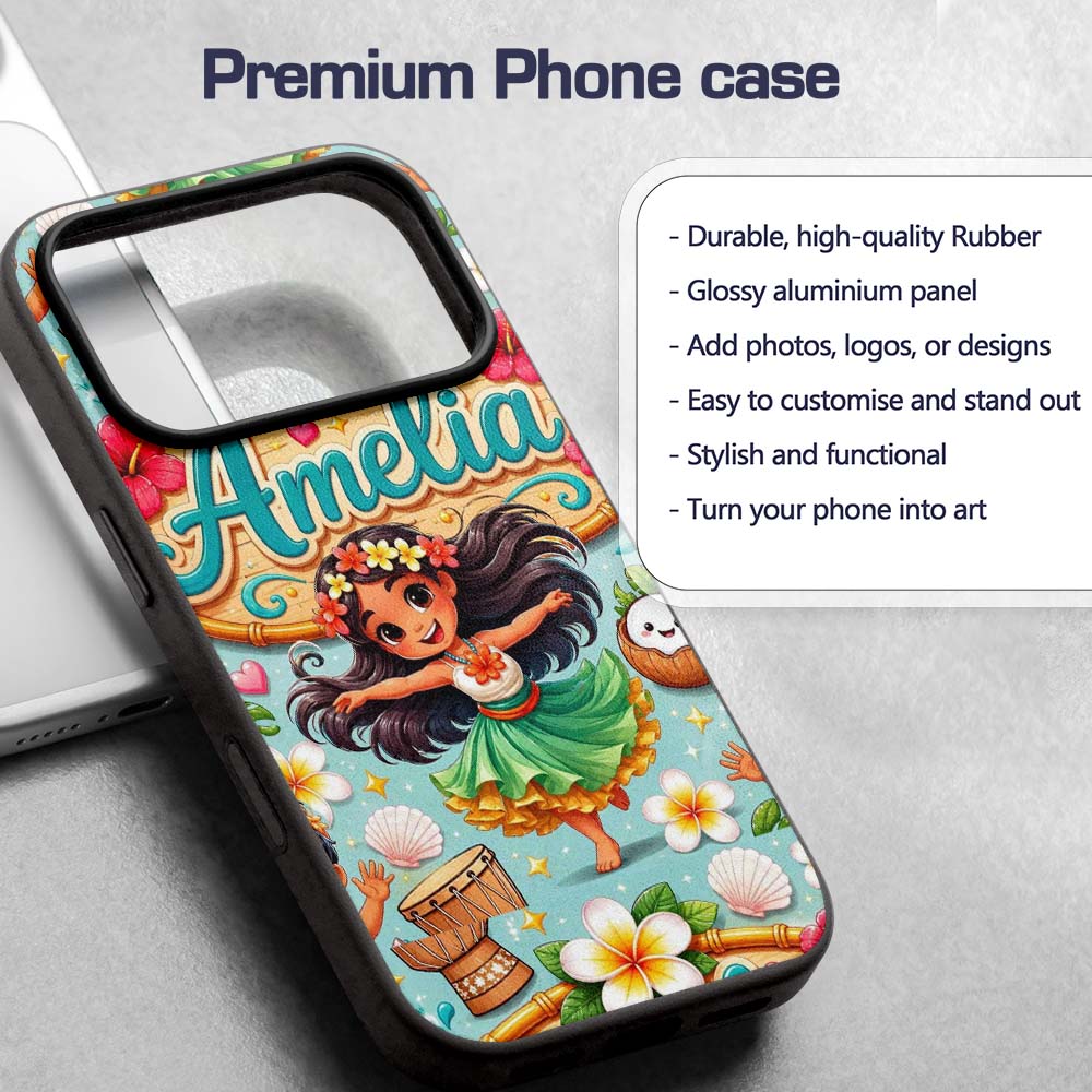 Cute Hula Girl Mint Background Tropical Flowers Custom Name Protective Phone Case Mobile Cover Durable Everyday Smartphone Shock Resistant