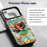 Cute Hula Girl Mint Background Tropical Flowers Custom Name Protective Phone Case Mobile Cover Durable Everyday Smartphone Shock Resistant