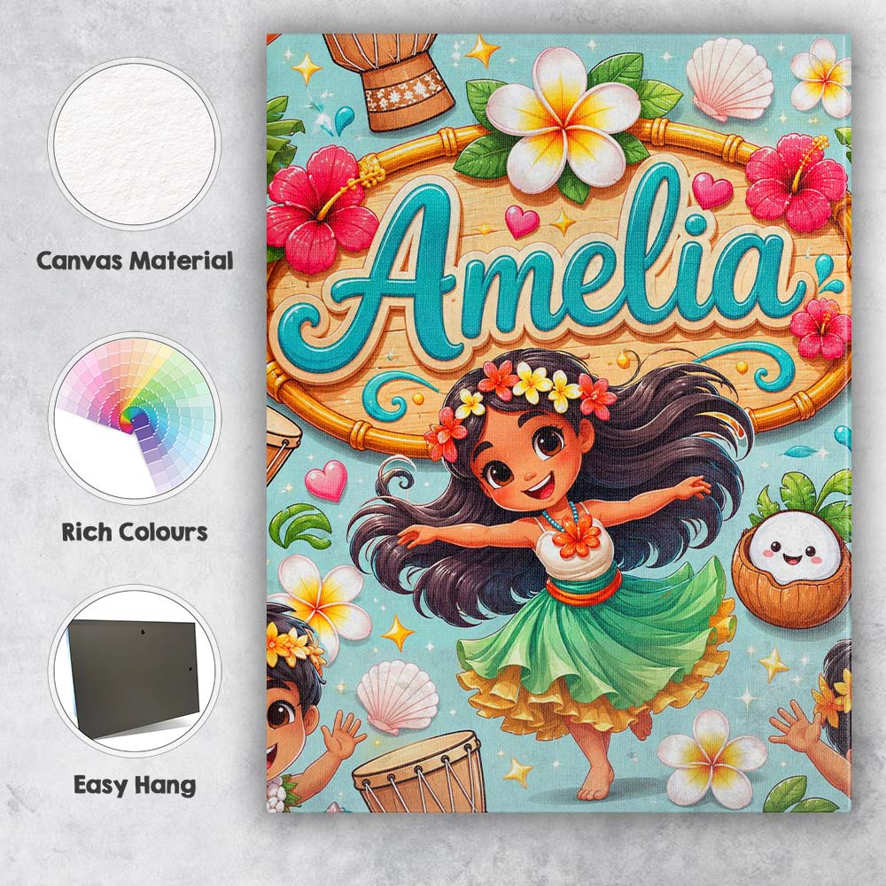 Personalised Name Cute Hula Girl Mint Custom Modern Room Accent Creative Decorator Style Canvas Wall Art Print Decor Picture Ready to Hang