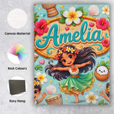 Personalised Name Cute Hula Girl Mint Custom Modern Room Accent Creative Decorator Style Canvas Wall Art Print Decor Picture Ready to Hang