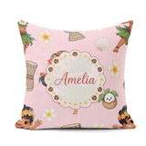 Custom Name Hula Girl Pink Background Tropical Flowers Seamless Square Filled Cushion Throw Pillow Sofa Bed Home Decor Zip Washable UK Made