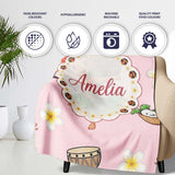 Cute Hula Girl Pink Background Tropical Flowers Coconut Seamless  Personalised Custom Name Super Soft Fleece Blanket Bed Sofa Throw