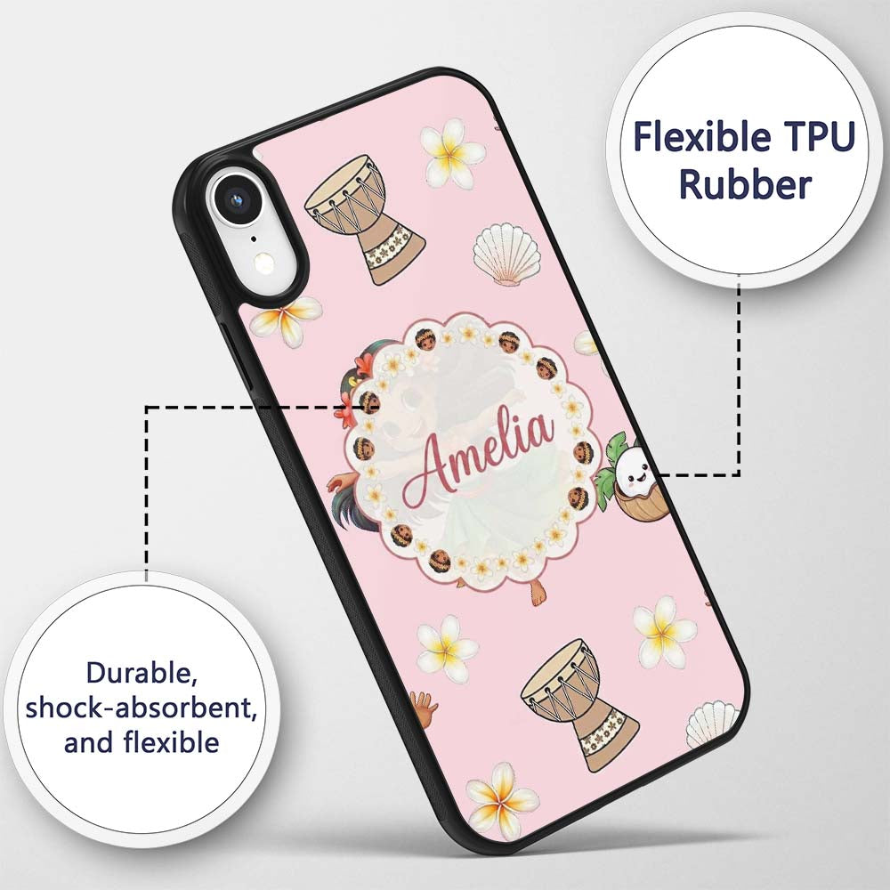Cute Hula Girl Pink Background Tropical Flowers Custom Name Protective Phone Case Mobile Cover Durable Everyday Smartphone Shock Resistant