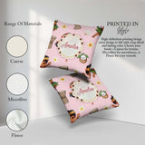 Custom Name Hula Girl Pink Background Tropical Flowers Seamless Square Filled Cushion Throw Pillow Sofa Bed Home Decor Zip Washable UK Made