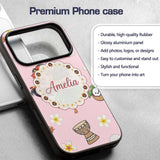 Cute Hula Girl Pink Background Tropical Flowers Custom Name Protective Phone Case Mobile Cover Durable Everyday Smartphone Shock Resistant