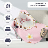 Cute Hula Girl Pink Background Tropical Flowers Coconut Seamless  Personalised Custom Name Super Soft Fleece Blanket Bed Sofa Throw