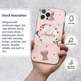 Cute Hula Girl Pink Background Tropical Flowers Custom Name Protective Phone Case Mobile Cover Durable Everyday Smartphone Shock Resistant