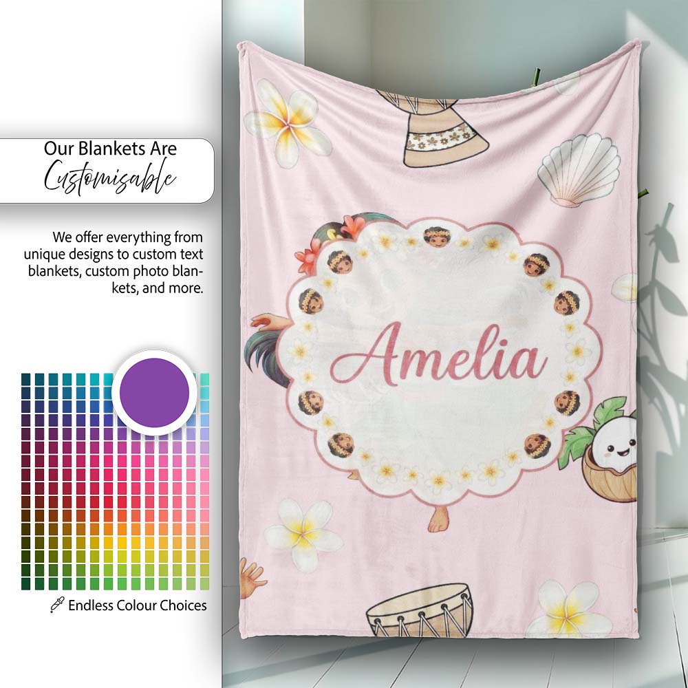 Cute Hula Girl Pink Background Tropical Flowers Coconut Seamless  Personalised Custom Name Super Soft Fleece Blanket Bed Sofa Throw