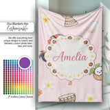 Cute Hula Girl Pink Background Tropical Flowers Coconut Seamless  Personalised Custom Name Super Soft Fleece Blanket Bed Sofa Throw