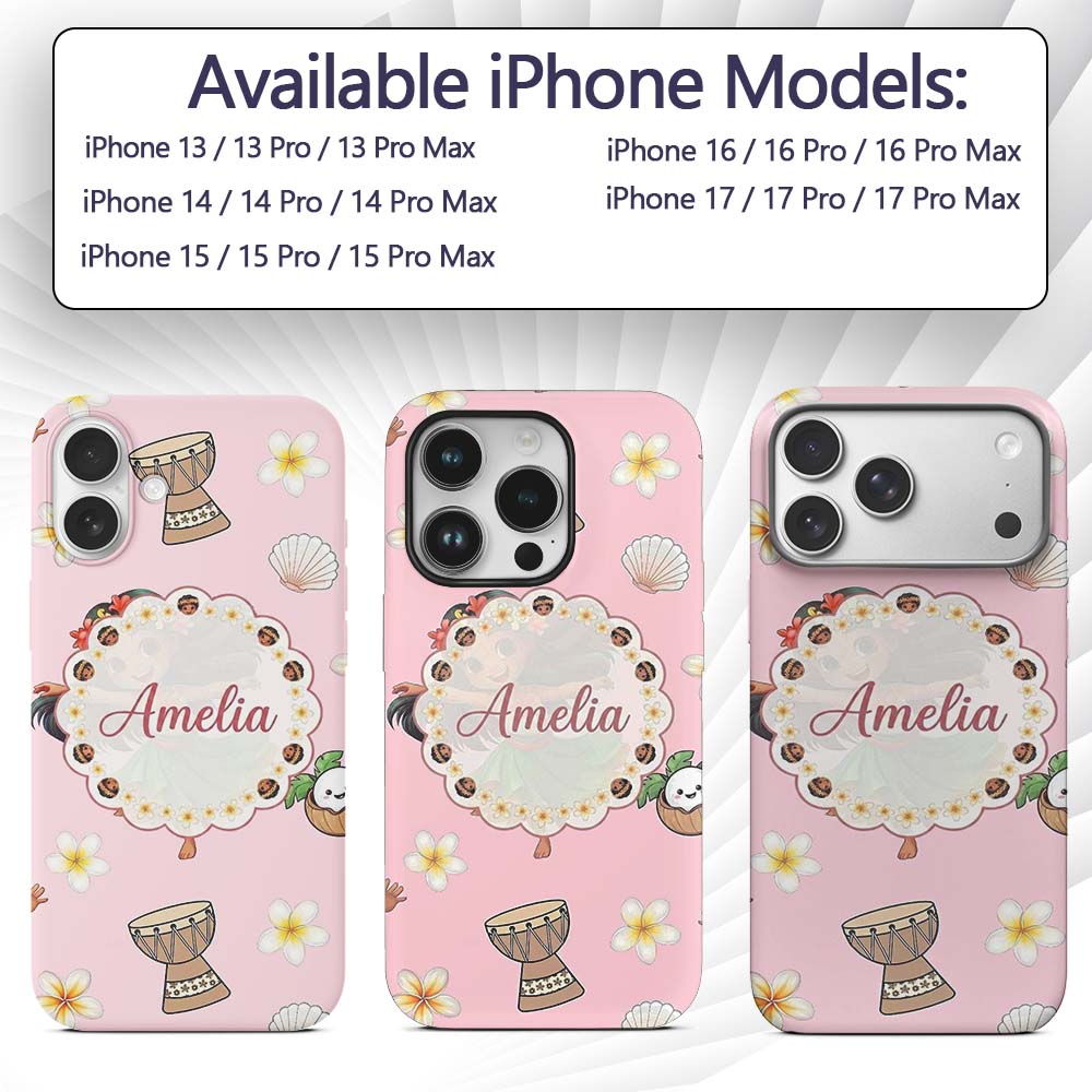 Cute Hula Girl Pink Background Tropical Flowers Custom Name Protective Phone Case Mobile Cover Durable Everyday Smartphone Shock Resistant
