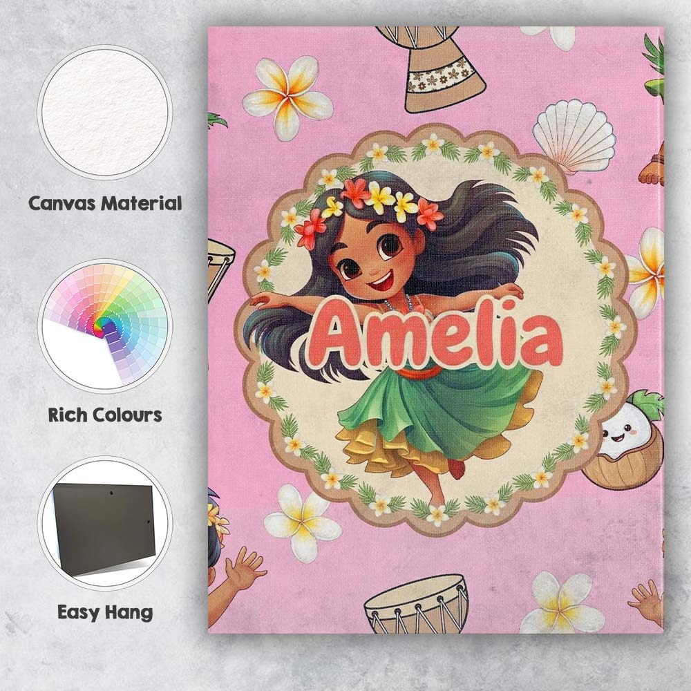 Personalised Name Cute Hula Girl Soft Pink Custom  Unique Gift Idea Elegant Feature Canvas Wall Art Print Decor Picture Ready to Hang