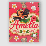 Personalised Name Cute Hula Girl Red Custom Premium Decorative Design Modern Room Accent Canvas Wall Art Print Decor Picture Ready to Hang