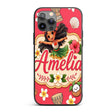 Cute Hula Girl Red Background Tropical Flowers Custom Name Protective Phone Case Mobile Cover Durable Everyday Smartphone Shock Resistant