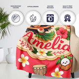 Cute Hula Girl Red Background Tropical Flowers Coconut Seamless  Personalised Custom Name Super Soft Fleece Blanket Bed Sofa Throw