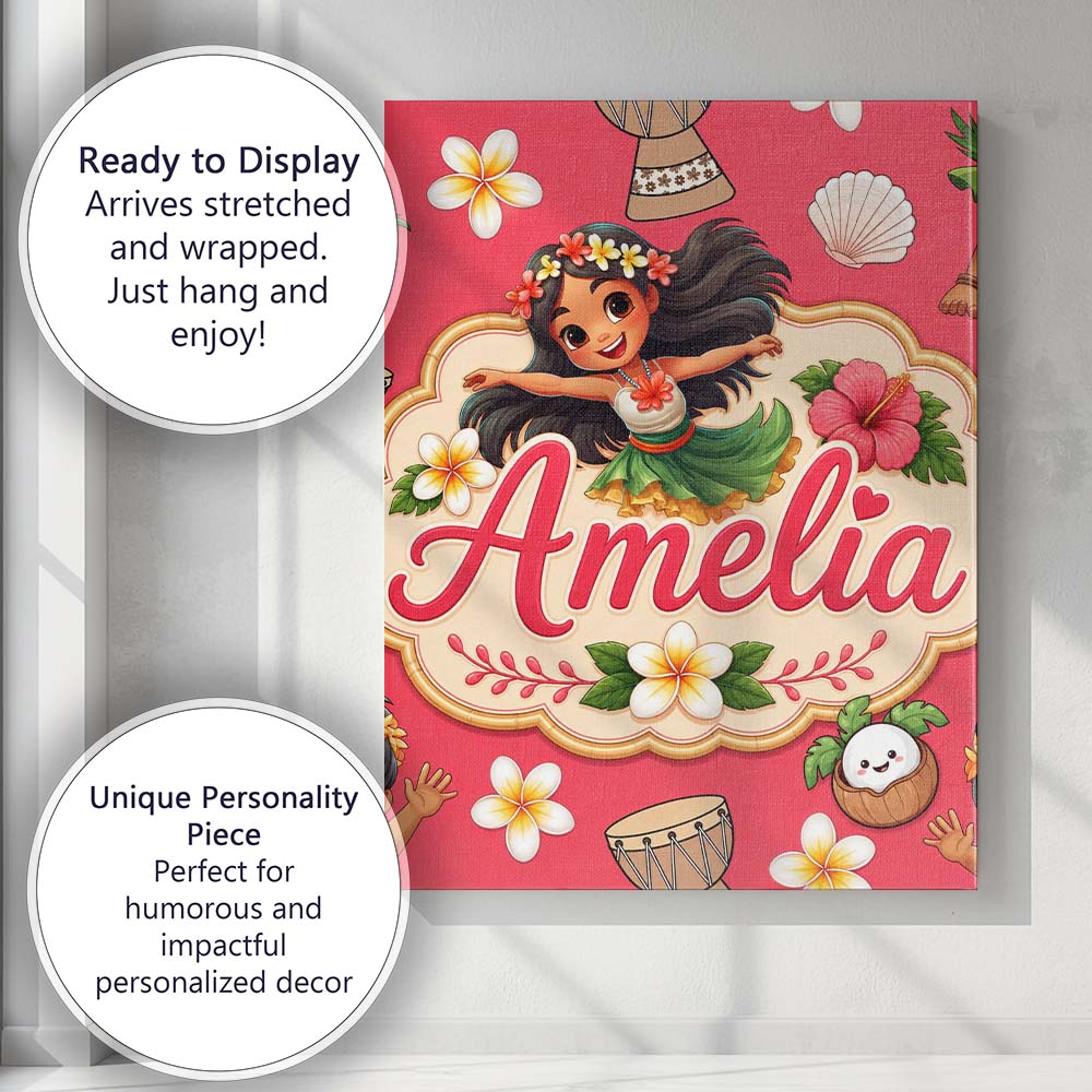 Personalised Name Cute Hula Girl Red Custom Premium Decorative Design Modern Room Accent Canvas Wall Art Print Decor Picture Ready to Hang