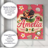 Personalised Name Cute Hula Girl Red Custom Premium Decorative Design Modern Room Accent Canvas Wall Art Print Decor Picture Ready to Hang