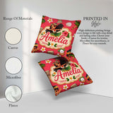 Custom Name Cute Hula Girl Red Tropical Flowers Coconut Seamless Square Filled Cushion Throw Pillow Sofa Bed Home Decor Zip Washable UK Made