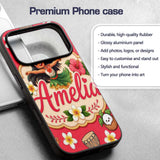 Cute Hula Girl Red Background Tropical Flowers Custom Name Protective Phone Case Mobile Cover Durable Everyday Smartphone Shock Resistant