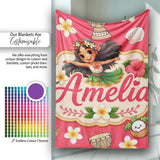 Cute Hula Girl Red Background Tropical Flowers Coconut Seamless  Personalised Custom Name Super Soft Fleece Blanket Bed Sofa Throw